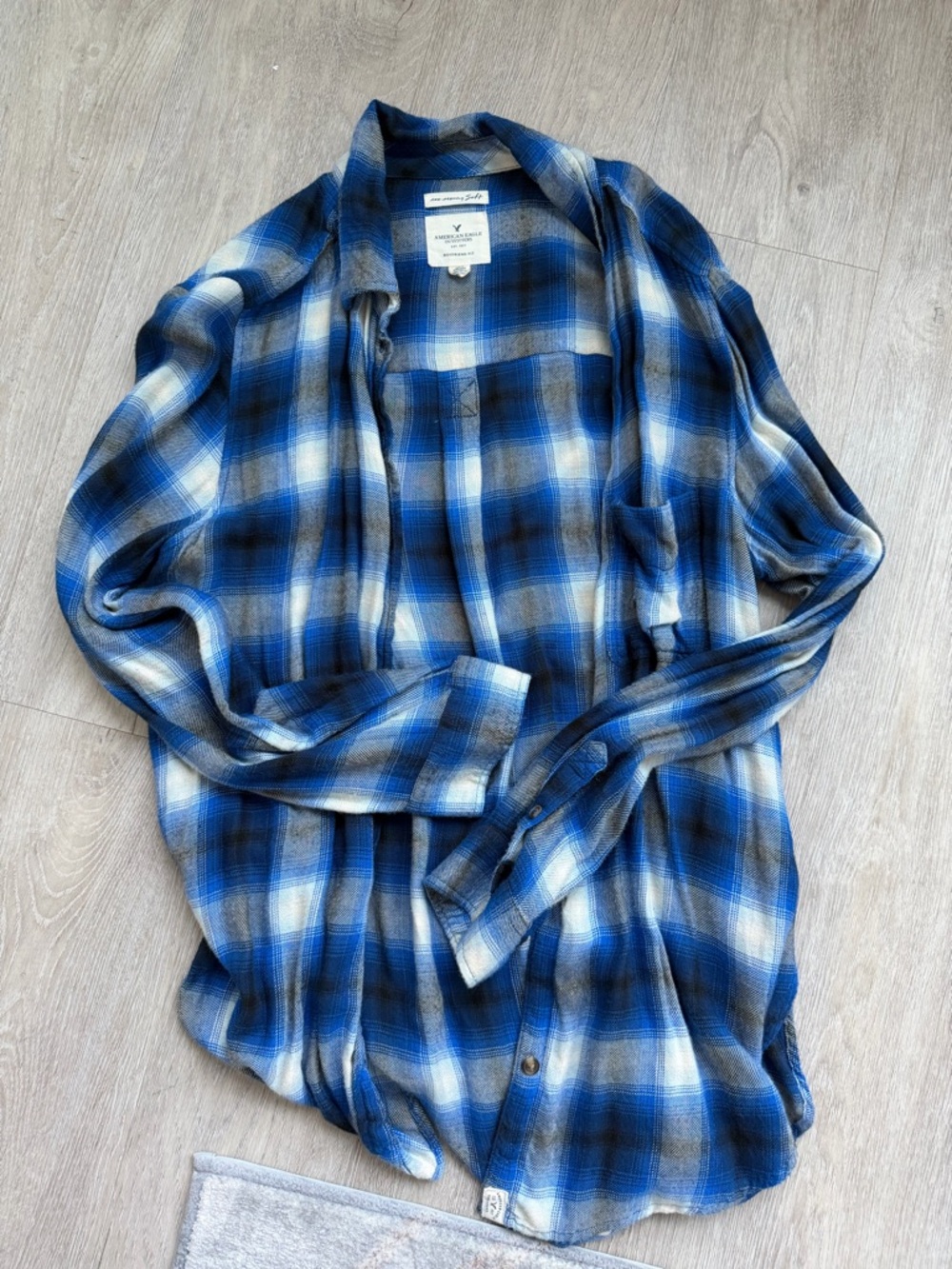 Blue Plaid women’s Flannel Shirt (Boyfriend Fit)